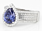 Pre-Owned Blue And White Cubic Zirconia Rhodium Over Sterling Silver Ring 3.85ctw