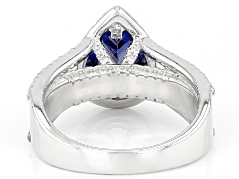 Pre-Owned Blue And White Cubic Zirconia Rhodium Over Sterling Silver Ring 3.85ctw