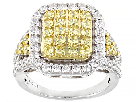 Pre-Owned Yellow And White Cubic Zirconia Platinum Over Sterling Silver Ring 2.70ctw