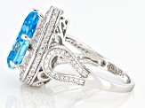 Pre-Owned Blue And White Cubic Zirconia Rhodium Over Sterling Silver Ring 7.74ctw