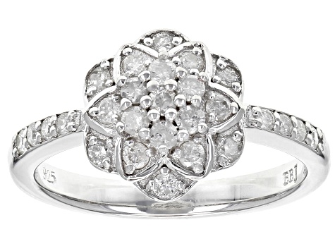Pre-Owned White Diamond Rhodium Over Sterling Silver Cluster Ring 0.51ctw