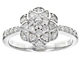 Pre-Owned White Diamond Rhodium Over Sterling Silver Cluster Ring 0.51ctw