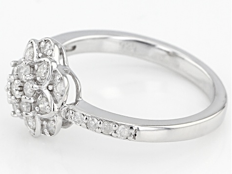 Pre-Owned White Diamond Rhodium Over Sterling Silver Cluster Ring 0.51ctw