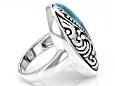 Pre-Owned Blue Turquoise Inlay Design Rhodium Over Sterling Silver Ring