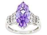 Pre-Owned Lavender And White Cubic Zirconia Rhodium Over Sterling Silver Ring 7.30ctw