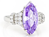 Pre-Owned Lavender And White Cubic Zirconia Rhodium Over Sterling Silver Ring 7.30ctw