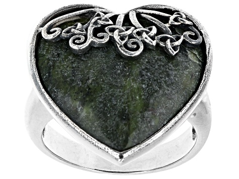 Pre-Owned Connemara Marble Sterling Silver Trinity Knot Heart Ring