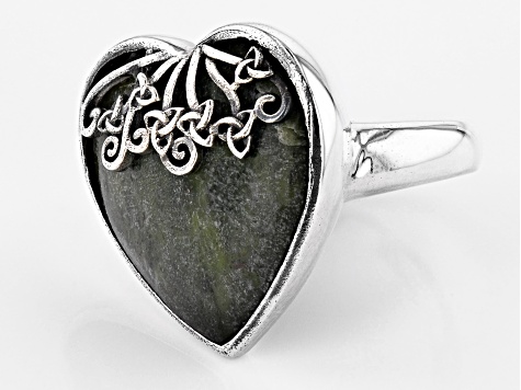 Pre-Owned Connemara Marble Sterling Silver Trinity Knot Heart Ring