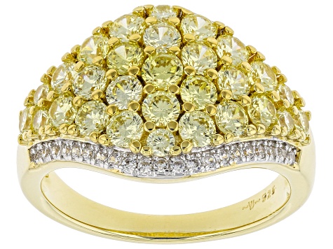 Pre-Owned White And Yellow Cubic Zirconia Rhodium And 18K Yellow Gold Over Sterling Silver Ring 3.87