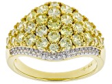 Pre-Owned White And Yellow Cubic Zirconia Rhodium And 18K Yellow Gold Over Sterling Silver Ring 3.87
