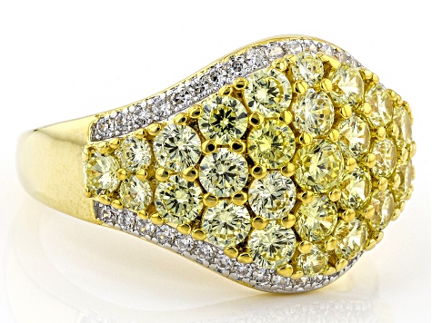 Pre-Owned White And Yellow Cubic Zirconia Rhodium And 18K Yellow Gold Over Sterling Silver Ring 3.87