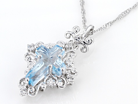 Pre-Owned Sky Blue Topaz Rhodium Over Silver Cross Pendant With Chain 3.71ctw