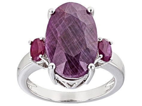 Pre-Owned Red Indian Ruby Rhodium Over Sterling Silver Ring 8.93ctw