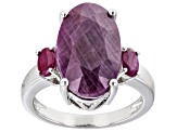 Pre-Owned Red Indian Ruby Rhodium Over Sterling Silver Ring 8.93ctw