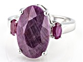 Pre-Owned Red Indian Ruby Rhodium Over Sterling Silver Ring 8.93ctw