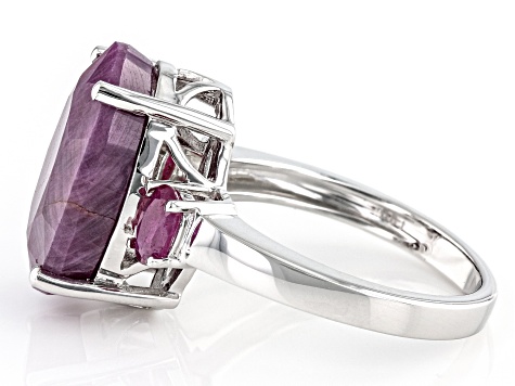 Pre-Owned Red Indian Ruby Rhodium Over Sterling Silver Ring 8.93ctw