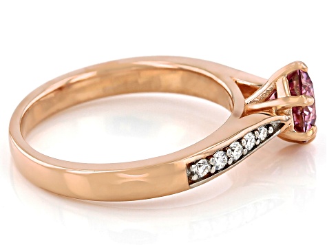 Pre-Owned Pink and colorless moissanite 14k rose gold over sterling silver engagement ring 1.18ctw D