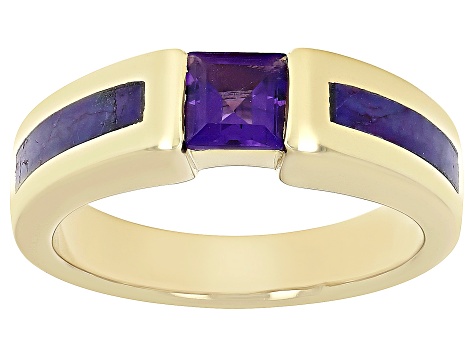Pre-Owned Purple Amethyst & Turquoise 18k Gold Over Silver Ring