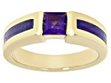 Pre-Owned Purple Amethyst & Turquoise 18k Gold Over Silver Ring