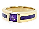 Pre-Owned Purple Amethyst & Turquoise 18k Gold Over Silver Ring