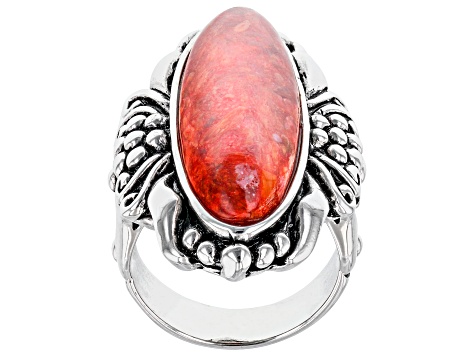 Pre-Owned Red Sponge Coral Rhodium Over Sterling Silver Statement