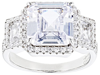 Picture of Pre-Owned White Cubic Zirconia Rhodium Over Sterling Silver Asscher Cut Ring 8.68ctw