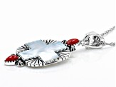 Pre-Owned White Mother-of-Pearl Cross with Red Coral Rhodium Over Sterling Silver Enhancer