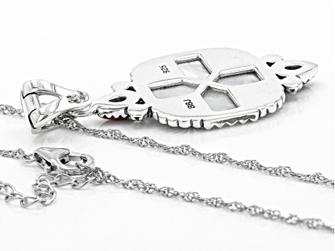 Pre-Owned White Mother-of-Pearl Cross with Red Coral Rhodium Over Sterling Silver Enhancer