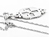 Pre-Owned White Mother-of-Pearl Cross with Red Coral Rhodium Over Sterling Silver Enhancer