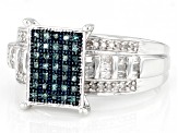 Pre-Owned Blue And White Diamond Platinum Over Sterling Silver Quad Ring 0.60ctw