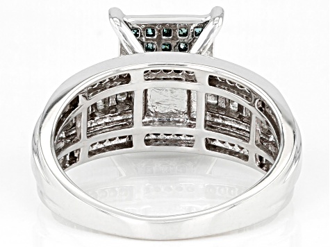 Pre-Owned Blue And White Diamond Platinum Over Sterling Silver Quad Ring 0.60ctw