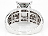 Pre-Owned Blue And White Diamond Platinum Over Sterling Silver Quad Ring 0.60ctw