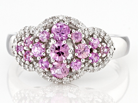 Pre-Owned Pink Ceylon Sapphire & White Diamond Rhodium Over Silver Ring 0.87ctw