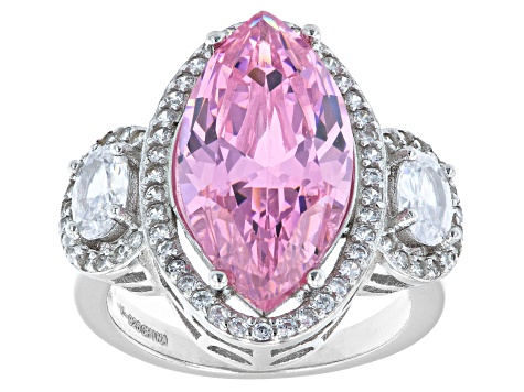 Pre-Owned Pink And White Cubic Zirconia Rhodium Over Sterling Silver Ring 1.19ctw