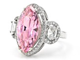 Pre-Owned Pink And White Cubic Zirconia Rhodium Over Sterling Silver Ring 1.19ctw
