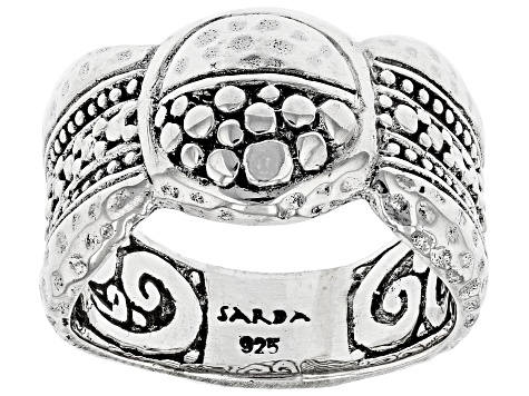 Pre-Owned Sterling Silver Bamboo and Hammered Ring