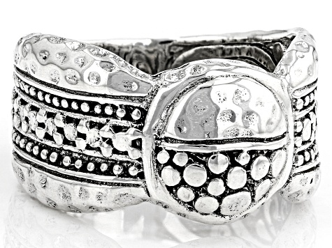Pre-Owned Sterling Silver Bamboo and Hammered Ring