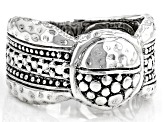 Pre-Owned Sterling Silver Bamboo and Hammered Ring