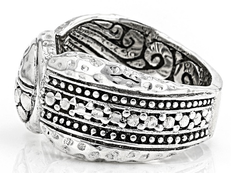Pre-Owned Sterling Silver Bamboo and Hammered Ring