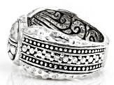Pre-Owned Sterling Silver Bamboo and Hammered Ring