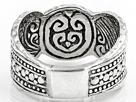 Pre-Owned Sterling Silver Bamboo and Hammered Ring