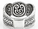 Pre-Owned Sterling Silver Bamboo and Hammered Ring