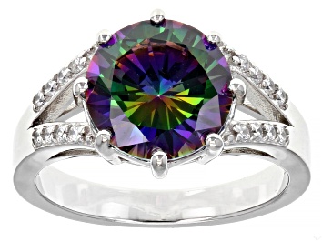 Picture of Pre-Owned Multicolor And White Cubic Zirconia Rhodium Over Sterling Silver Ring 6.62ctw