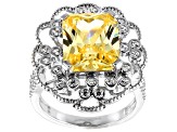 Pre-Owned Canary and White Cubic Zirconia Rhodium Over Sterling Silver Ring 12.68ctw