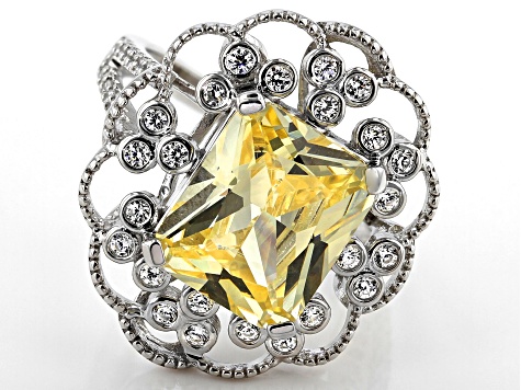 Pre-Owned Canary and White Cubic Zirconia Rhodium Over Sterling Silver Ring 12.68ctw