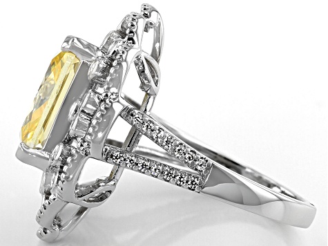 Pre-Owned Canary and White Cubic Zirconia Rhodium Over Sterling Silver Ring 12.68ctw