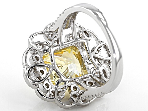 Pre-Owned Canary and White Cubic Zirconia Rhodium Over Sterling Silver Ring 12.68ctw