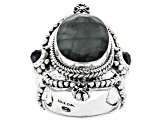 Pre-Owned Green Emerald & Black Spinel Silver Watermark Ring 6.01ctw
