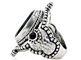 Pre-Owned Green Emerald & Black Spinel Silver Watermark Ring 6.01ctw