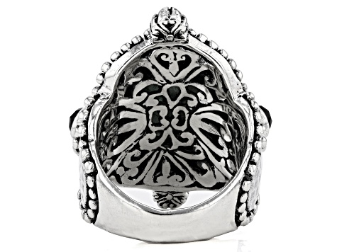 Pre-Owned Green Emerald & Black Spinel Silver Watermark Ring 6.01ctw
